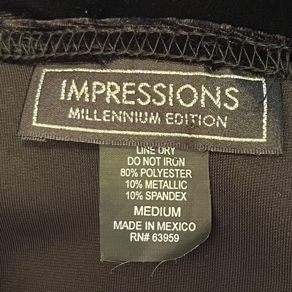 Impressions Womens Top Medium Black Velvet Twofer Long Sleeve Metallic Stretch - Picture 6 of 7